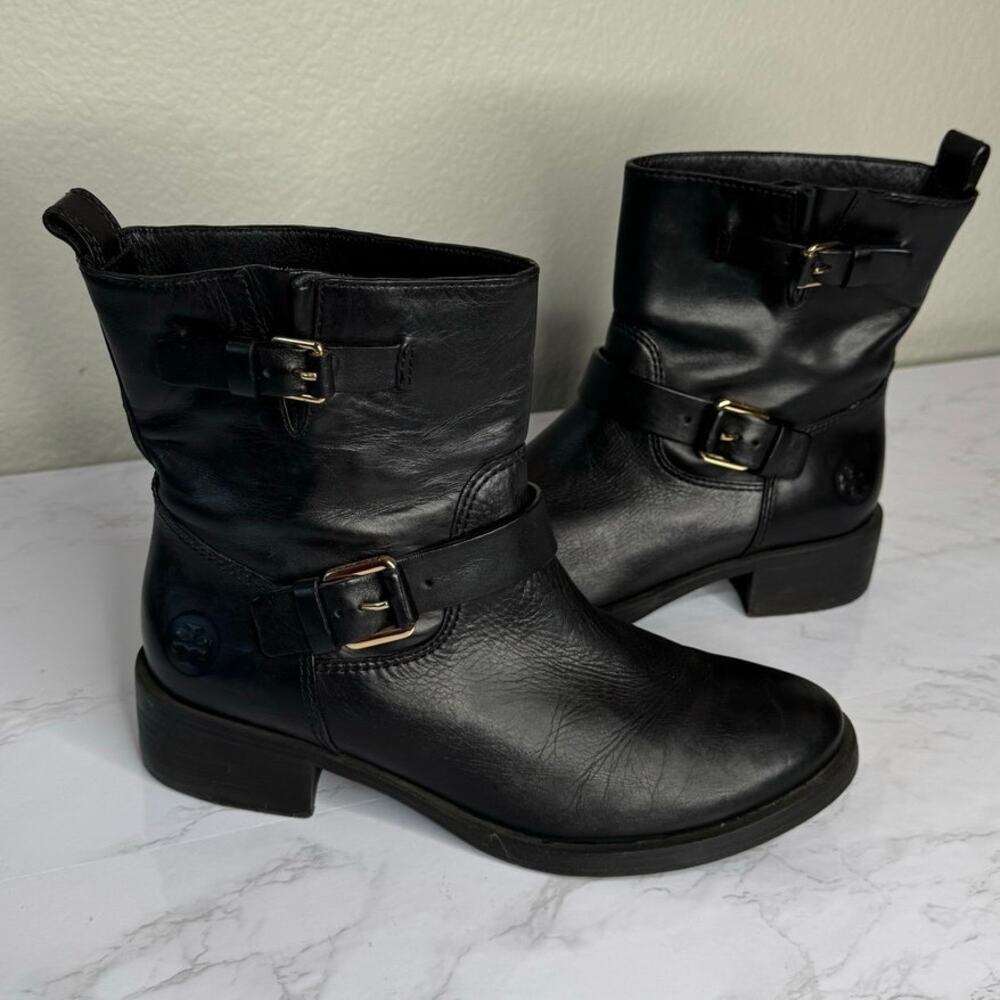Tory Burch Bennie Black Leather Buckled‎ Biker Ankle Boots size 8.5